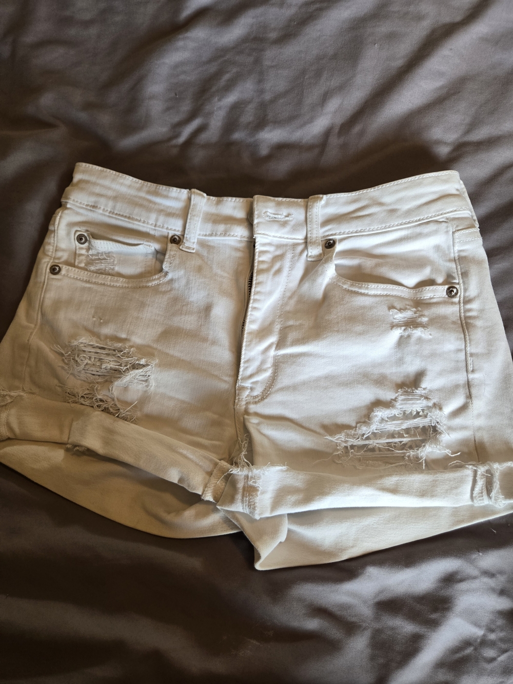 American Eagle Outfitters White Distressed Denim Shorts